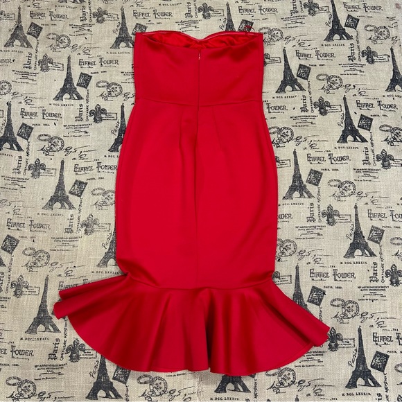 Express Women NWOT! Hot Red Strapless Scuba Flounce Stretch Dress Size 8 - Picture 11 of 17